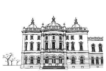 Black and white illustration. Architecture Line Art.