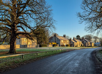 Winter sunlight in the village of Langton in North Yorkshire, United Kingdom.