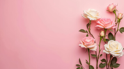 Elegant White and Pink Roses on a Soft Pink Background