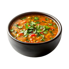 Lentil Soup Shorba in a Bowl with Spoon Isolated on Transparent Background