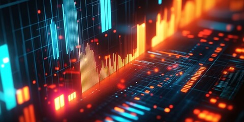 Obraz premium Digital background featuring graphs and bar charts, representing stock market data. 