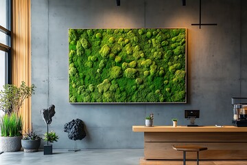 Green moss art in modern interior
