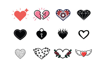Red heart icons set vector silhouette