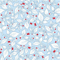 Seamless floral pattern for textile, wrapping paper, background and wallpaper. Hand drawn flower template in blue and red colors.