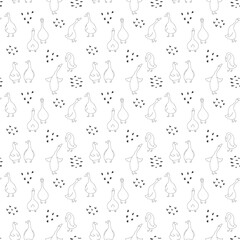 Goose Seamless Pattern. Cute Cartoon geese, Vector Illustration Background.