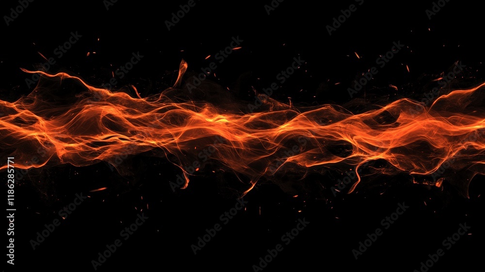 Poster abstract digital illustration of orange flames burning brightly against a dark backdrop, creating a 