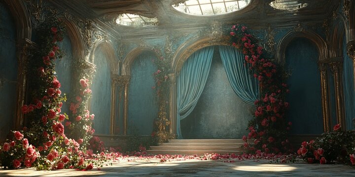 Delicate floral arch with pastel blooms on a vintage background. Perfect for weddings, maternity shoots, and event decor. Elegance and grace combined in a charming backdrop for photography.