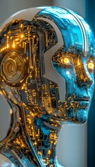 Fototapeta premium Futuristic Digital Head Glowing Circuitry and Intricate Details, Abstract Portrait of Technology