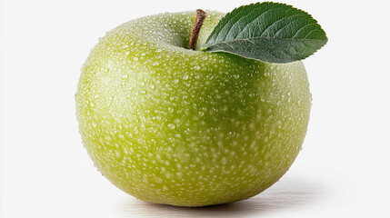 green apple isolated on white background droplets on it