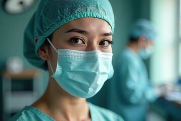 Medical Professional Portrait - Healthcare Worker in Scrubs and Mask - Professional AI Image