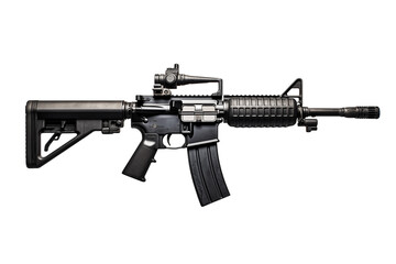 M4A1 rifle isolated on a transparent background, showcasing a modern tactical firearm perfect for military, law enforcement, or combat-related projects. Ideal for designs, presentations, and creative.