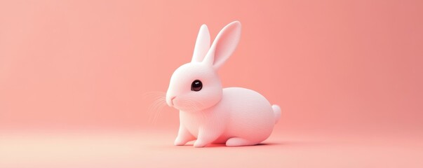 Obraz premium cute rabbit, pink background, minimalistic design, soft colors, playful concept, D illustration, charming decor, adorable character, cheerful mood, simple aesthetics