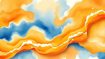 Orange Watercolor Wave Background Pattern AI Art
