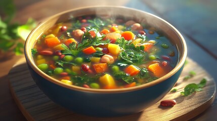 A vibrant bowl of hearty vegetable soup