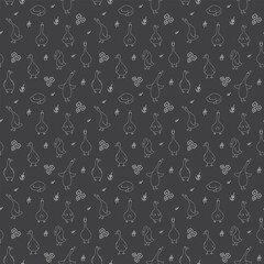 Goose Seamless Pattern. Cute Cartoon geese, Vector Illustration Background.