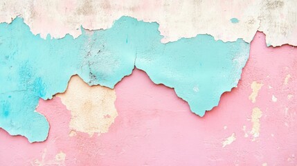 Fototapeta premium Aged and peeling paint reveals a beautiful blend of pastel colors, showcasing the texture and history of an urban wall over time
