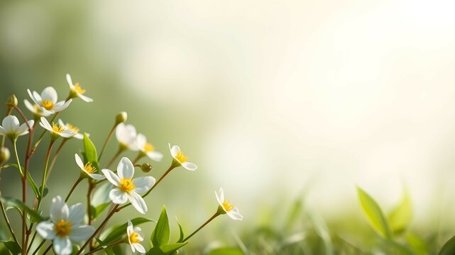 Delicat spring flowers on natural background with copyspace. Spring cooming
