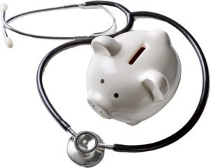 Healthcare Costs Savings Piggy Bank with Stethoscope Medical Expenses Financial Wellness