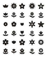 Flowers icon set. Flowers are isolated on a white background. Flowers in modern simple. Cute round flower plant nature collection. Vector illustrator.