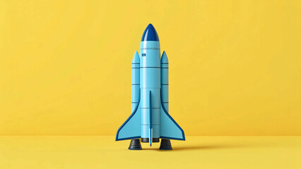 Obraz premium The dream of space exploration miniaturized in a charming blue and white toy rocket.”
