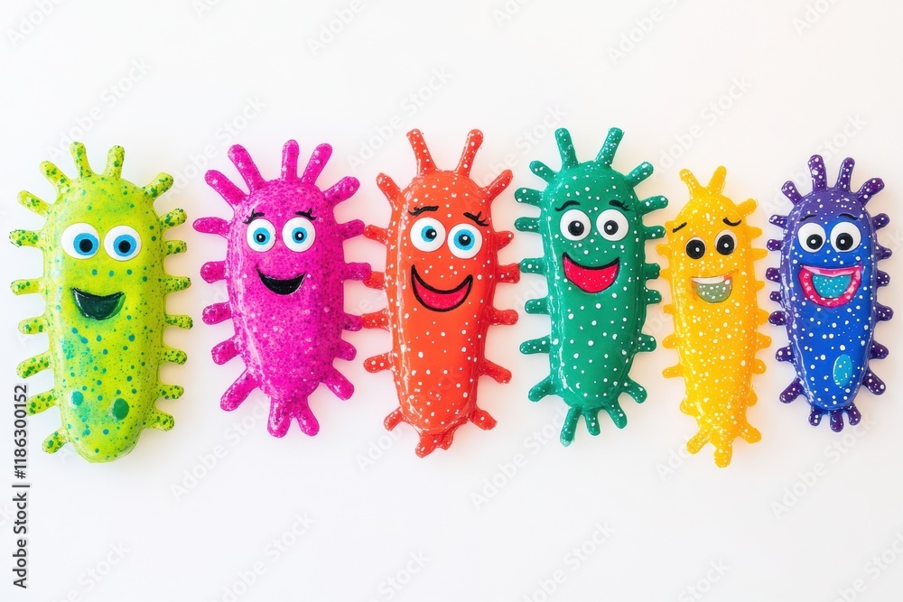 Fototapete bright and cheerful microbes with happy faces display vibrant colors and playful expressions against