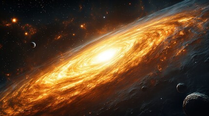 Obraz premium Illustration of Spiral Galaxy, Planets, and Stars in Space