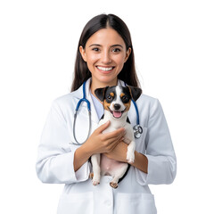 Smiling Veterinarian Holding Puppy | Animal Care, Female Vet, Isolated Portrait