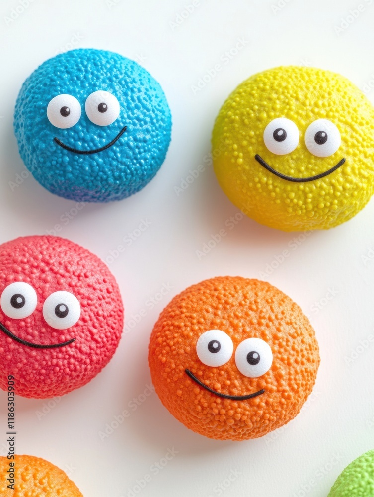 Poster bright cheerful microbes with smiling faces and vibrant colors on a playful background. generative a