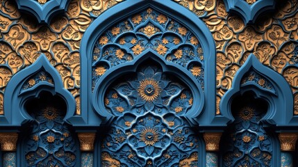 Intricate Blue and Gold Islamic Architecture Design: A Masterpiece of Architectural Ornamentation