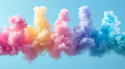 Fototapeta premium abstract creative background, colorful pastel smoke, pink blue, on light blue background, cloud smoke 