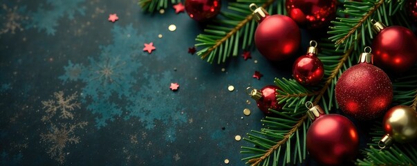 Vintage Christmas ornaments scattered on a dark background, ornaments, christmas, retro