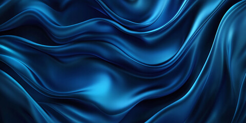 Obraz premium A vibrant blue satin fabric flowing in smooth, wavy folds, with a shiny and soft texture. The rich color and dynamic curves evoke a luxurious and calming atmosphere.