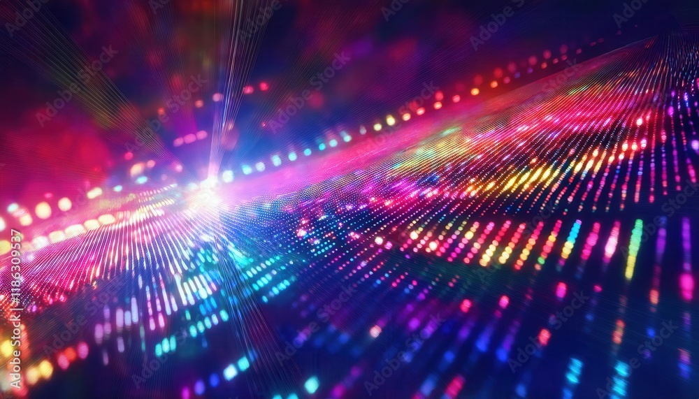 Poster vibrant abstract digital light matrix in a spectrum of colors, perfect for technology, data visualization, or modern design projects