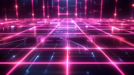 Fototapeta premium Futuristic Cyber Network Graphic with Glowing Neon Nodes and Interconnected Virtual Pathways in a