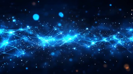 Obraz premium Advanced Cyber Virtual Network with Glowing Blue Lights and Seamless Digital Connections on a Dark