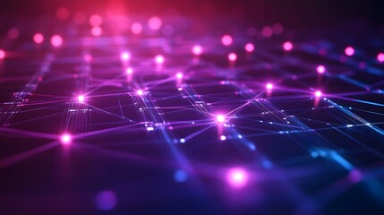 Fototapeta premium Vibrant Neon Virtualization System Graphic with Floating Nodes in a Futuristic Cyber Environment