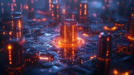 Fototapeta premium Glowing Cyber Inspired Network Design with Interconnected Geometric Patterns Representing