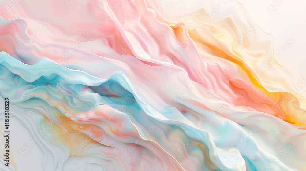Wall mural softly blended colors intertwine to form abstract fluid shapes, creating an atmosphere of tranquilit