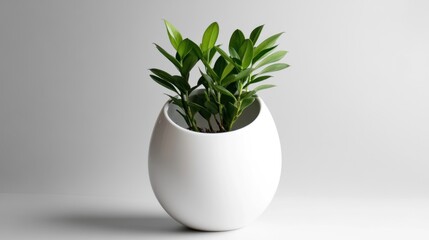 Oval pot, green plant, studio, minimalist background, home decor