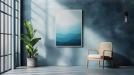 Fototapeta premium Minimalist Vertical Canvas Artwork with Serene Gradient Palette for Calming Modern Decor