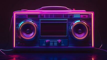 Retro Boombox Illuminated Neon Lights Eighties Style
