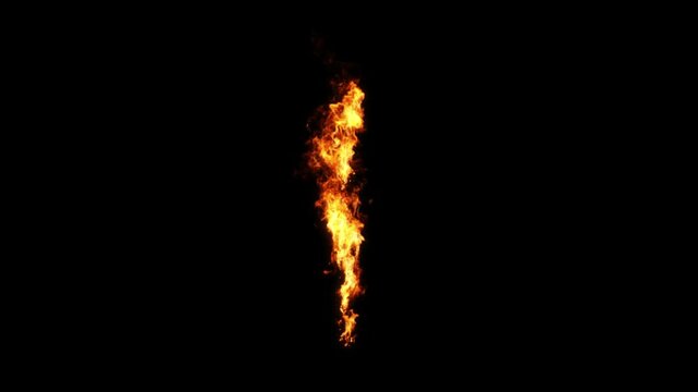 Vertical fiery burning shapes on black backgrounds rendering