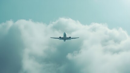 Airplane Flying Through Cloudy Sky Above