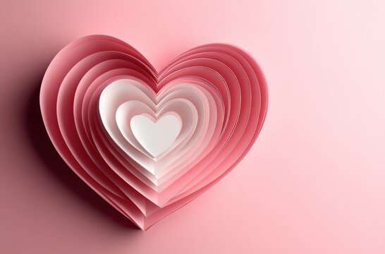 Intricate pink paper heart cutout design on a soft gradient background