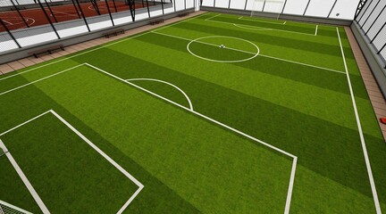 Aerial top view of a soccer.