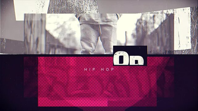 Hip Hop Krump Trip Hop Dance Text, Titles, Word Art Motion Graphics sequence, with grunge glitch retro style, street urban eighties nineties transitions, flashing fast text, animated, black, cartoon