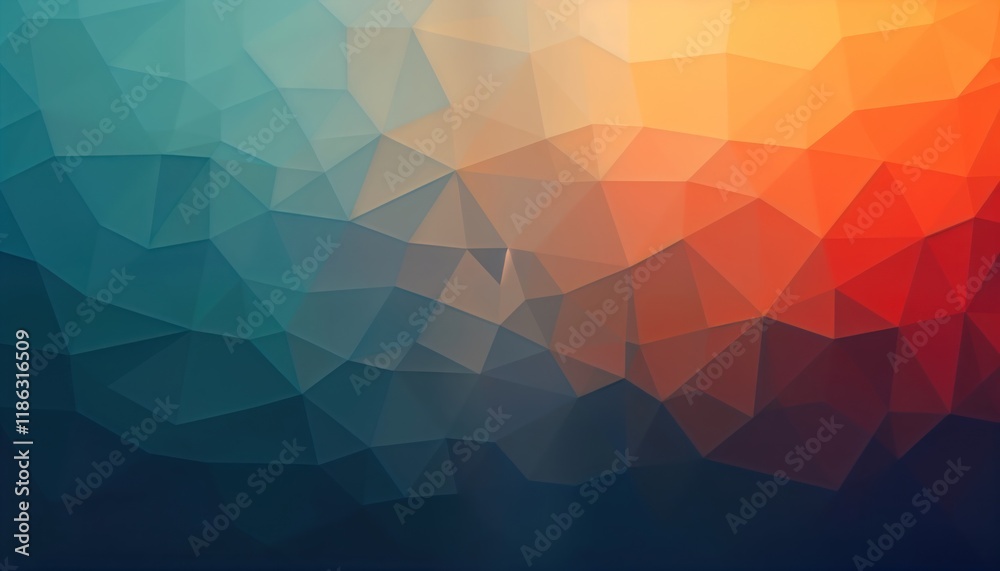Poster abstract geometric background design with soft gradient from orange-red to teal-blue. triangular sha