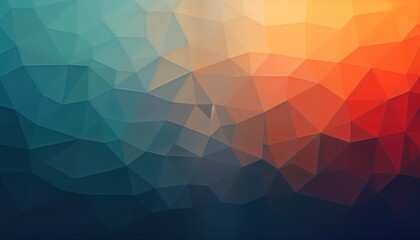 Fototapeta premium Abstract geometric background design with soft gradient from orange-red to teal-blue. Triangular shapes create textured effect. Ideal for wallpaper, posters, web page backgrounds. Modern aesthetic.