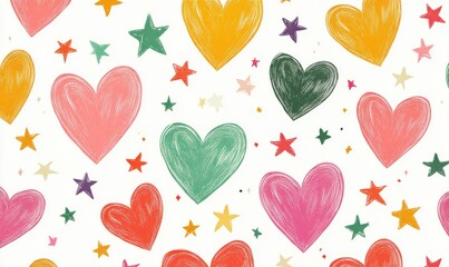 Seamless pattern of colorful hearts and stars for decorative use