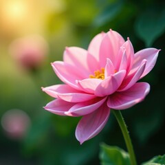 Fototapeta premium Delicate pink flower petals unfolding softly in the morning light, gentle, sun, light